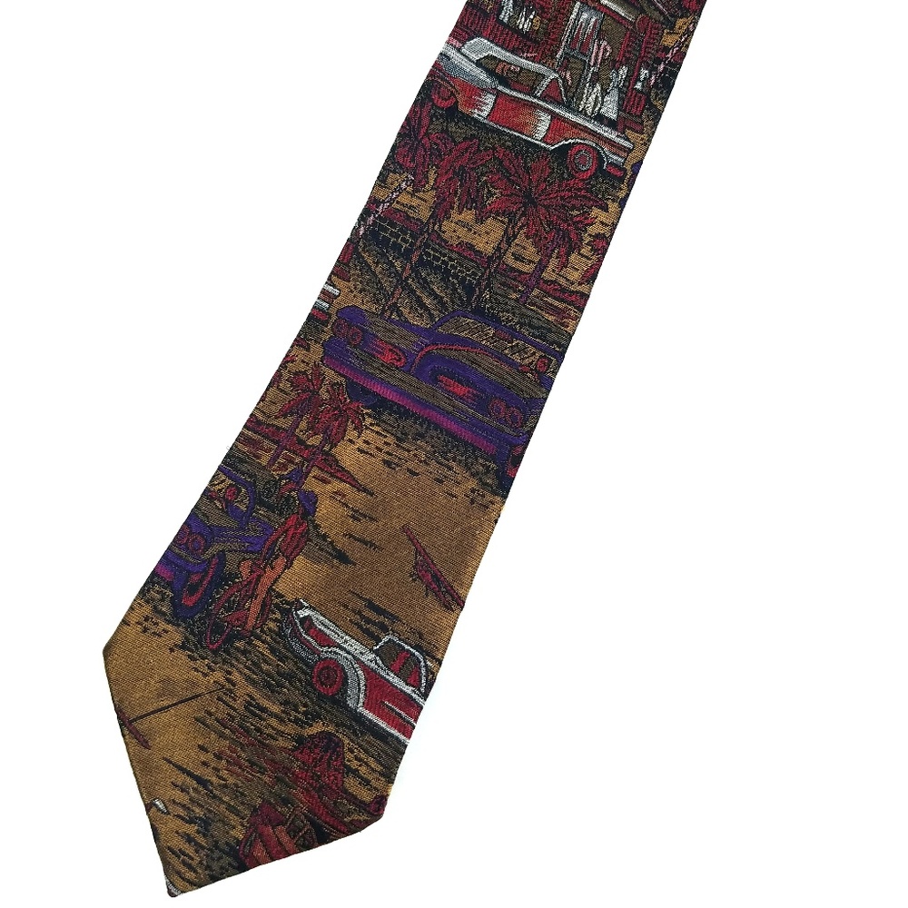 Bugatchi "Scenes from 1950s" Graphic 100% Silk Tie